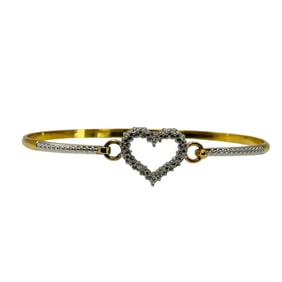 R, TINY DIAMOND Sterling Heart Bangle Bracelet, 8.10 G