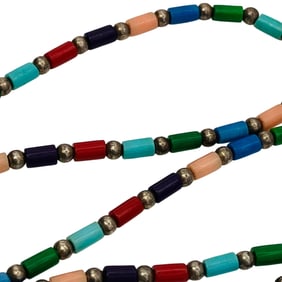 Sterling Multicolor Tube Link Necklace, 2.41 G