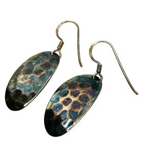 Sterling Textured Oval Disk Dangle Earrings, 3.31 G