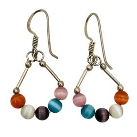 Sterling Multicolor Stone Teardrop Dangle Earrings, 1.97 G