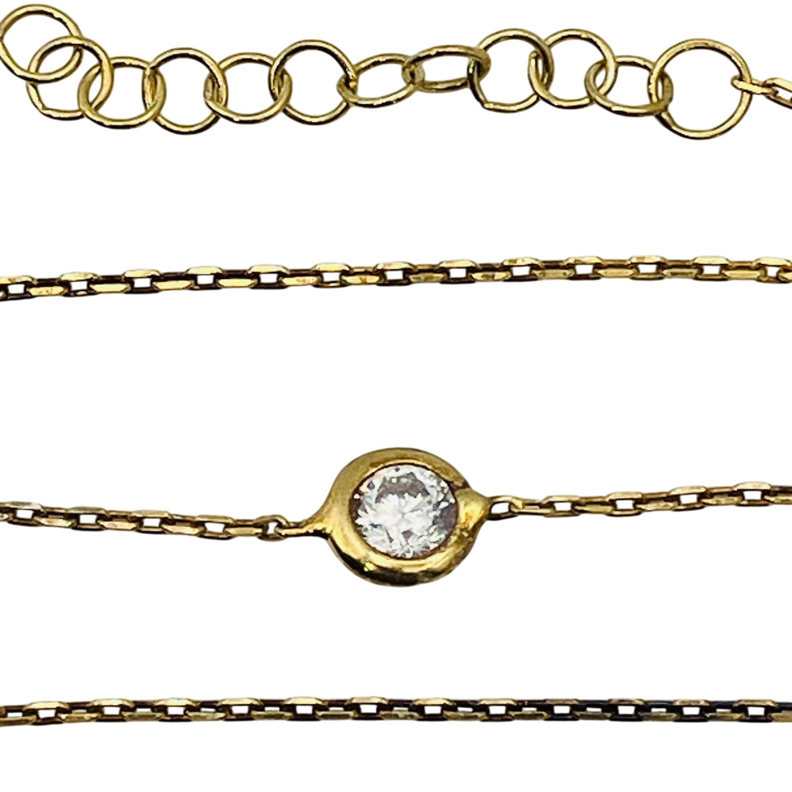 PR Sterling Bezel Set Clear Stone Cable Chain Bracelet, 0.85 G: PR Sterling bezel set clear stone cable chain bracelet 0.85 g