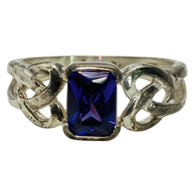 A, Sterling Purple Stone Heart Knot Design Band Ring, Size 7, 2.77 G