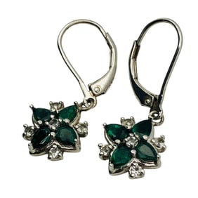 EMERALD, SPINEL Sterling Flower Dangle Earrings, 2.61 G