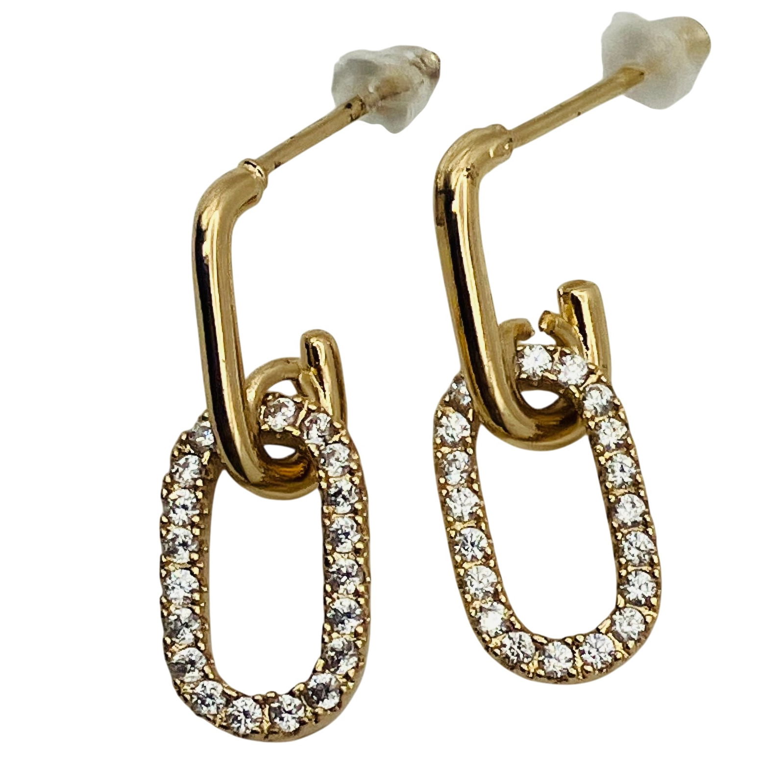 RHINESTONE Sterling Oval Dangle Earrings, 1.69 G (1 of 5)