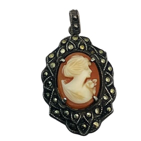 MARCASITE Sterling Cameo Pendant, 4.11 G