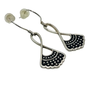 Sterling Fan Design Dangle Earrings, 3.37 G