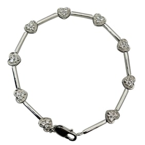 R, CUBIC ZIRCONIA Sterling Heart Bar Chain Bracelet, 7.10 G