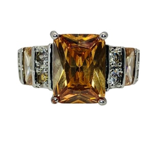 RHINESTONE Sterling Engagement Ring, Size 8.5, 7.27 G