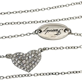LA Sterling Clear Stone Heart And Family Oval Cable Chain Necklace, 2.39 G