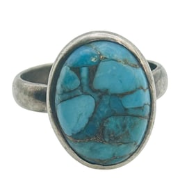 Turquoise Sterling Oval Statement Ring Size 7, 5.76 G