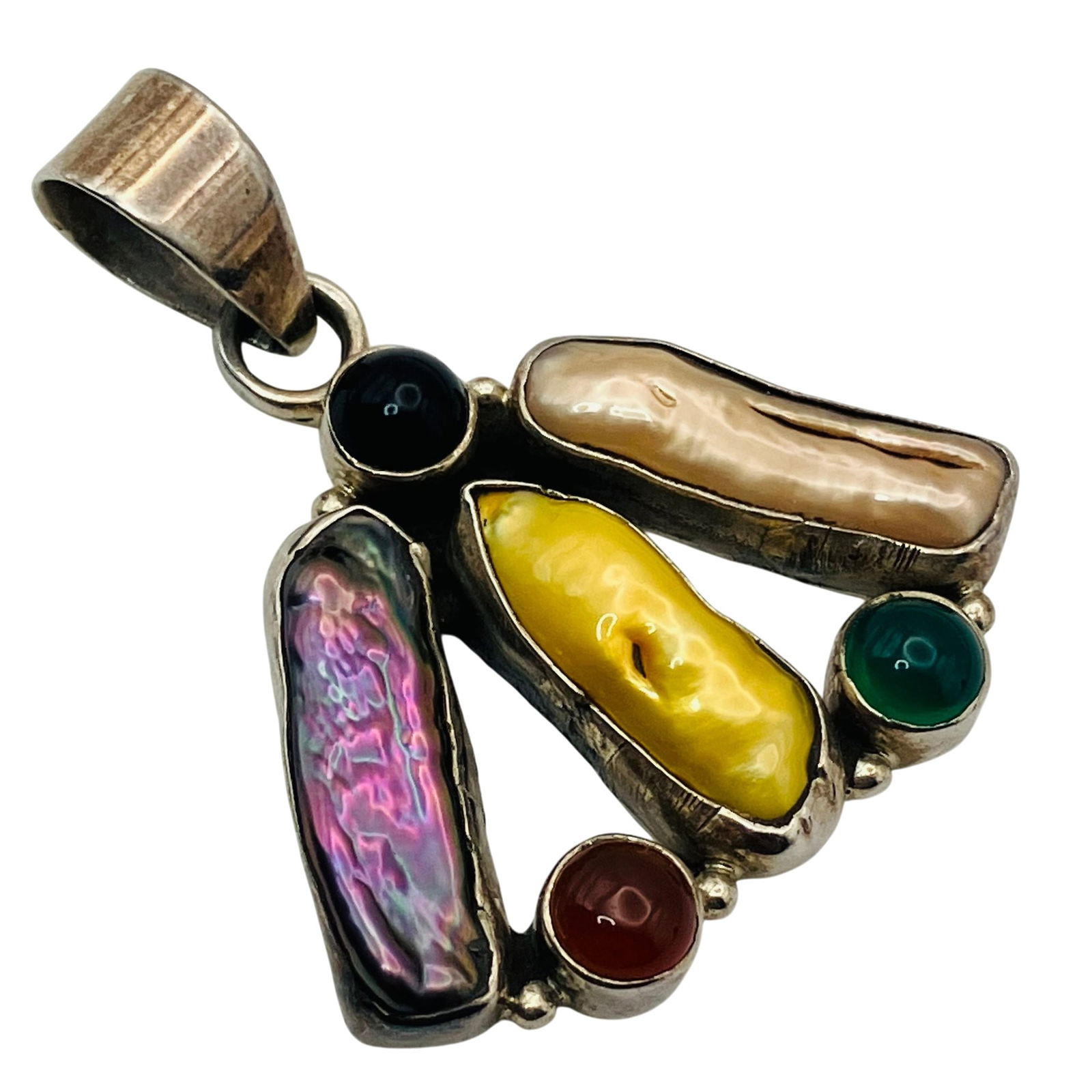 ABALONE, CORAL Sterling Multistone Pendant, 10.57 G: ABALONE CORAL Sterling multistone pendant 10.57 g