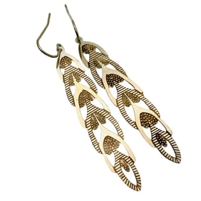 Sterling Feather Design Dangle Earrings, 1.95 G