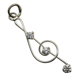 Sterling Clear Stone Treble Clef Pendant, 0.53 G