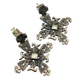Sterling Ethiopian Coptic Cross Hinged Earrings, 9.80 G