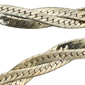 ITALY Sterling Woven Double Strand Flat Snake Chain Bracelet, 3.46 G