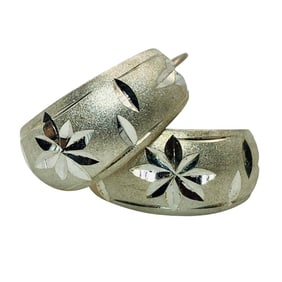 Sterling Etch Design Hoop Earrings, 2.88 G