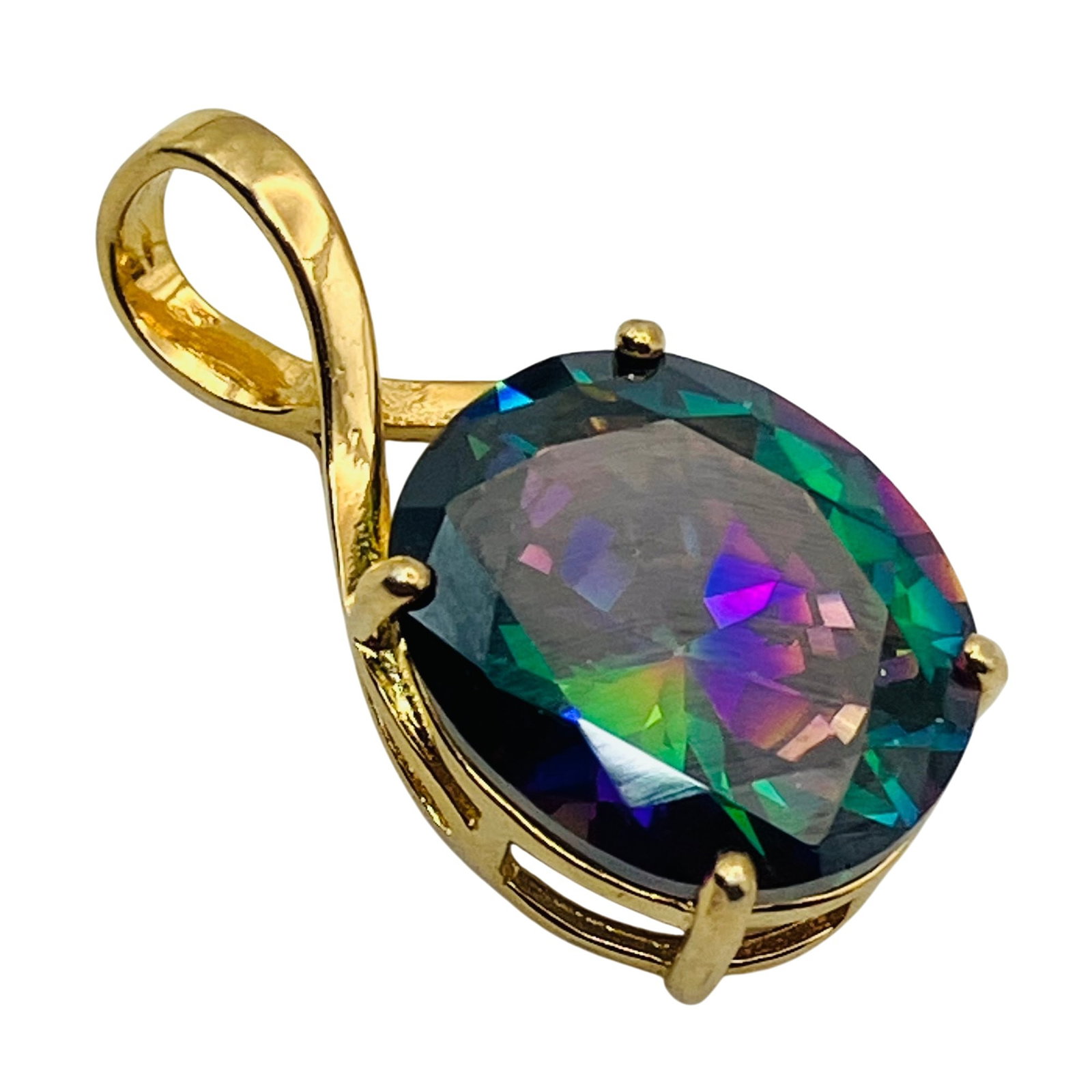 Sterling Iridescent Rhinestone Pendant, Unknown Marking, 2.54 G: Sterling iridescent rhinestone pendant unknown marking 2.54 g