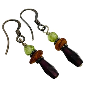 PERIDOT, GARNET Sterling Dangle Earrings, 1.86 G