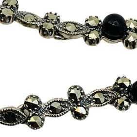 MARCASITE Sterling Black Stone Bracelet, 10.53 G