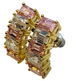 F, RHINESTONE Sterling Black And White Channel Set Earrings, 6.1 G