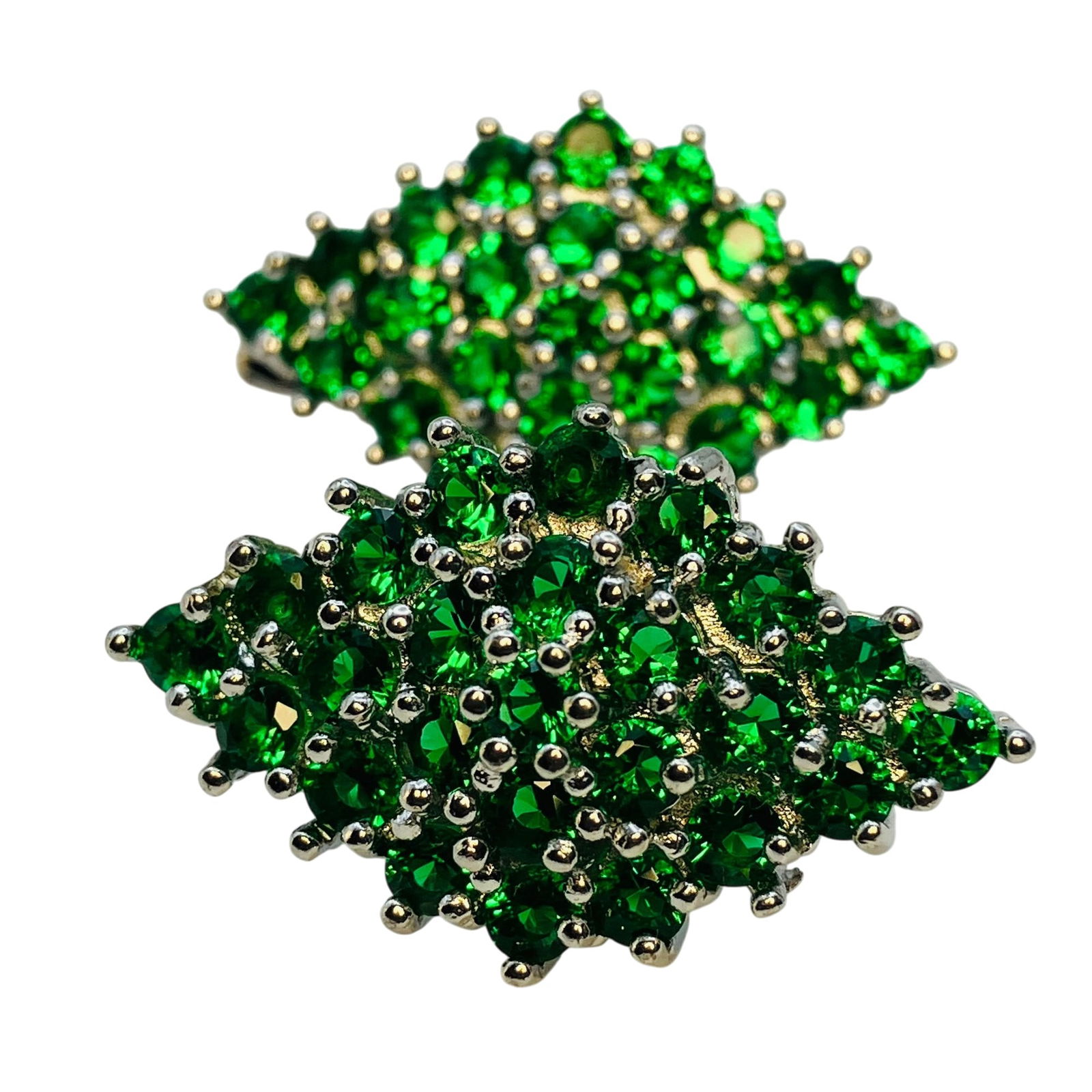 Sterling Green Stone Diamond Shaped Stud Earrings, 11.16 G: Sterling Green stone diamond shaped stud earrings 11.16 g
