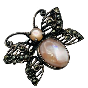 A, MOTHER OF PEARL, MARCASITE Sterling Butterfly Pendant, 3.65 G