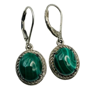 STS, MALACHITE Sterling Dangle Earrings, 5.00 G