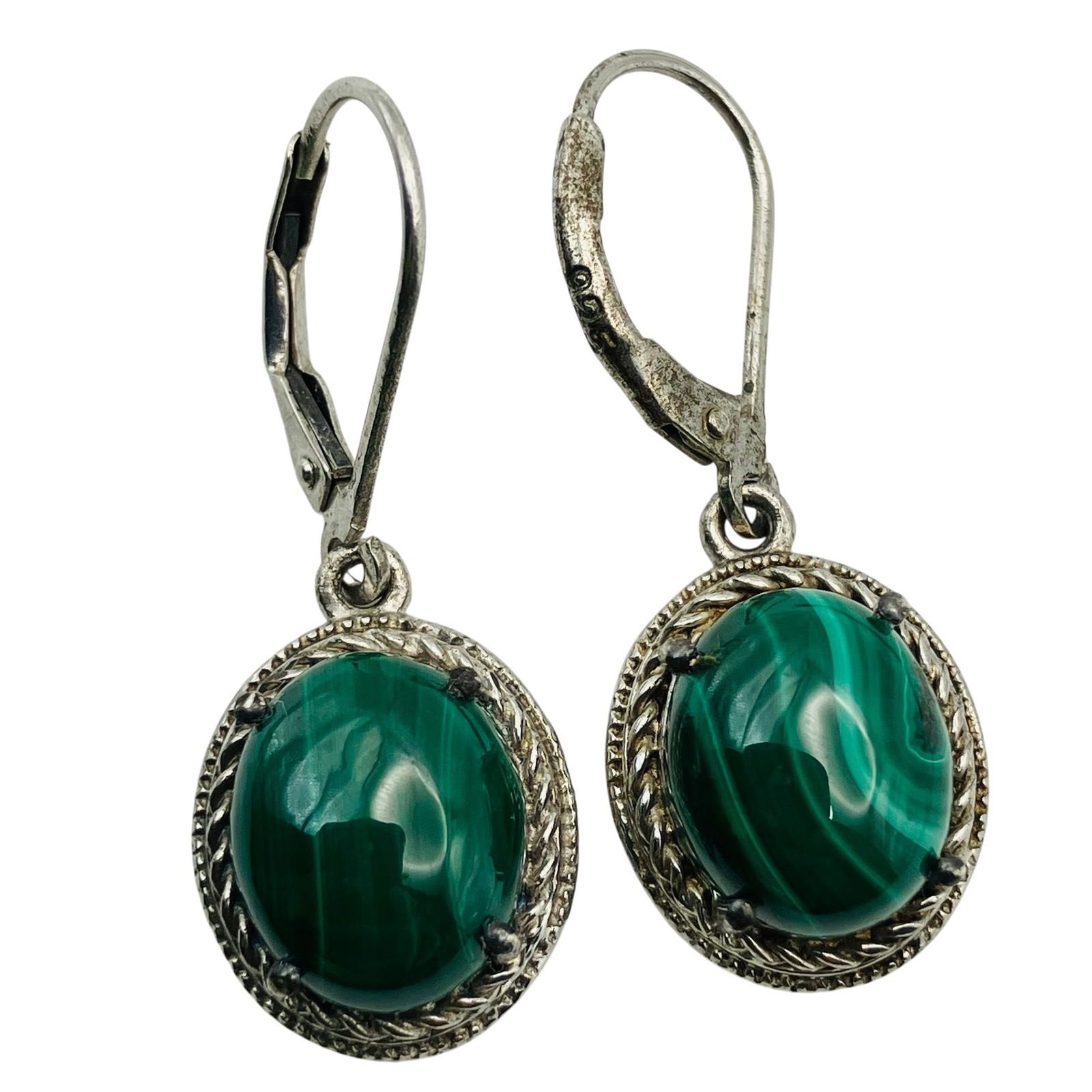 STS, MALACHITE Sterling Dangle Earrings, 5.00 G: STS MALACHITE Sterling dangle earrings 5.00 g