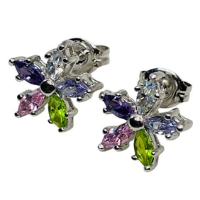 IBB, Sterling Flower Stone Cluster Stud Earrings, 2.04 G