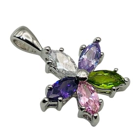 Sterling Flower Stone Cluster Pendant, 1.52 G