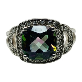 NVC, TOPAZ Sterling Halo Ring, Size 7, 4.20 G