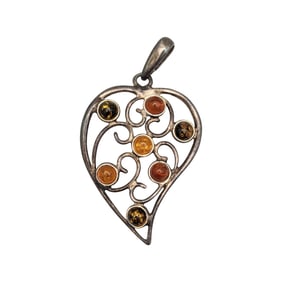 Sterling Amber Leaf Pendant 3.74g