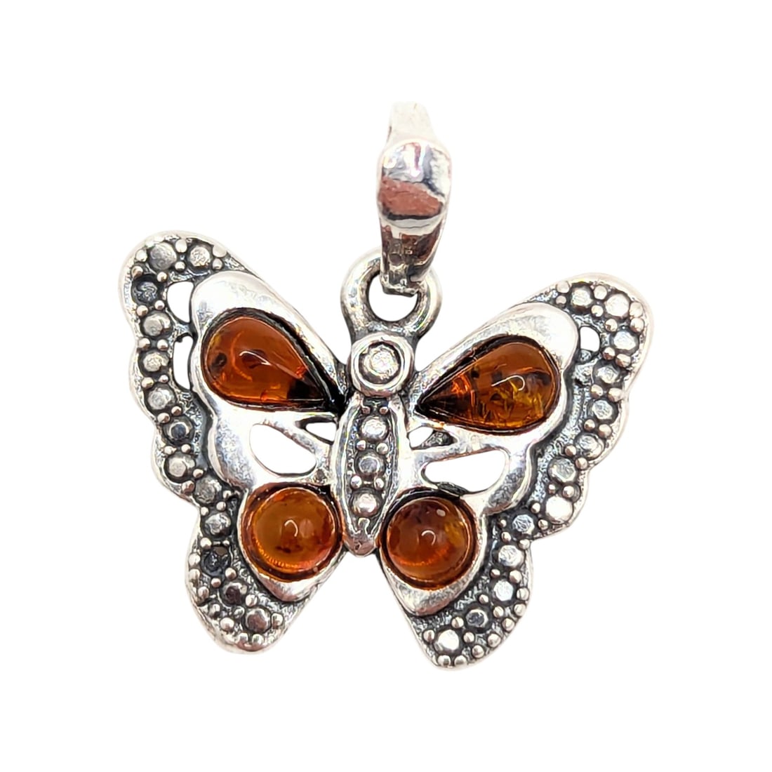 Sterling Amber Butterfly Pendant 1.74g: Sterling Amber Butterfly Pendant 1.74g