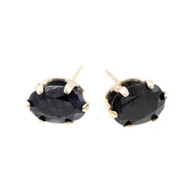 Sterling Oval-Cut Dark Blue Sapphire Stud Earrings .66g