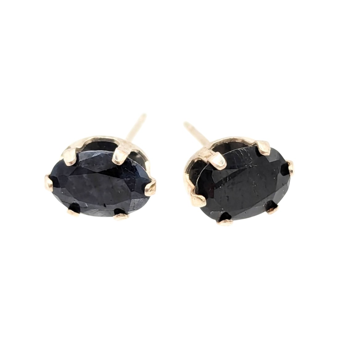 Sterling Oval-Cut Dark Blue Sapphire Stud Earrings .66g (1 of 4)