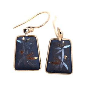 Sterling and Enamel Earrings With Floral Design 2.18g