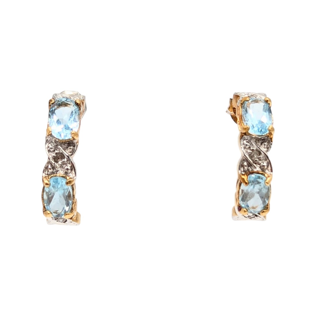 Sterling Gold Over with light blure Topaz Diamond half Hoop Earrings 4g: Sterling Gold Over with light blure Topaz Diamond half Hoop Earrings 4g different backs