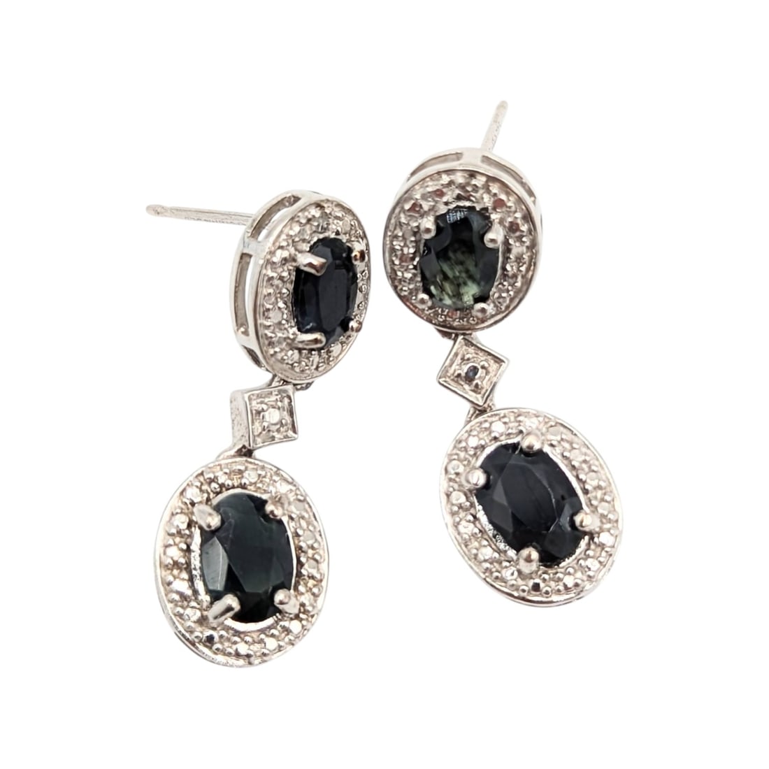 Sterling Dark Blue Sapphire S Drop Earrings 4.6g: Sterling Dark Blue Sapphire S Drop Earrings 4.6g China no backs