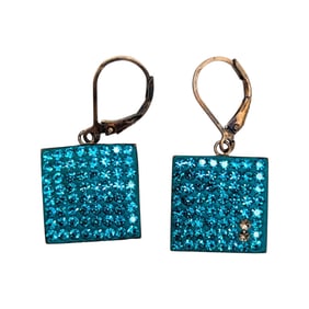 Sterling Square Blue Rhinestone Drop Earrings 3.45g