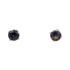 Sterling Round mystic topaz Gem Stud Earrings 1.25g