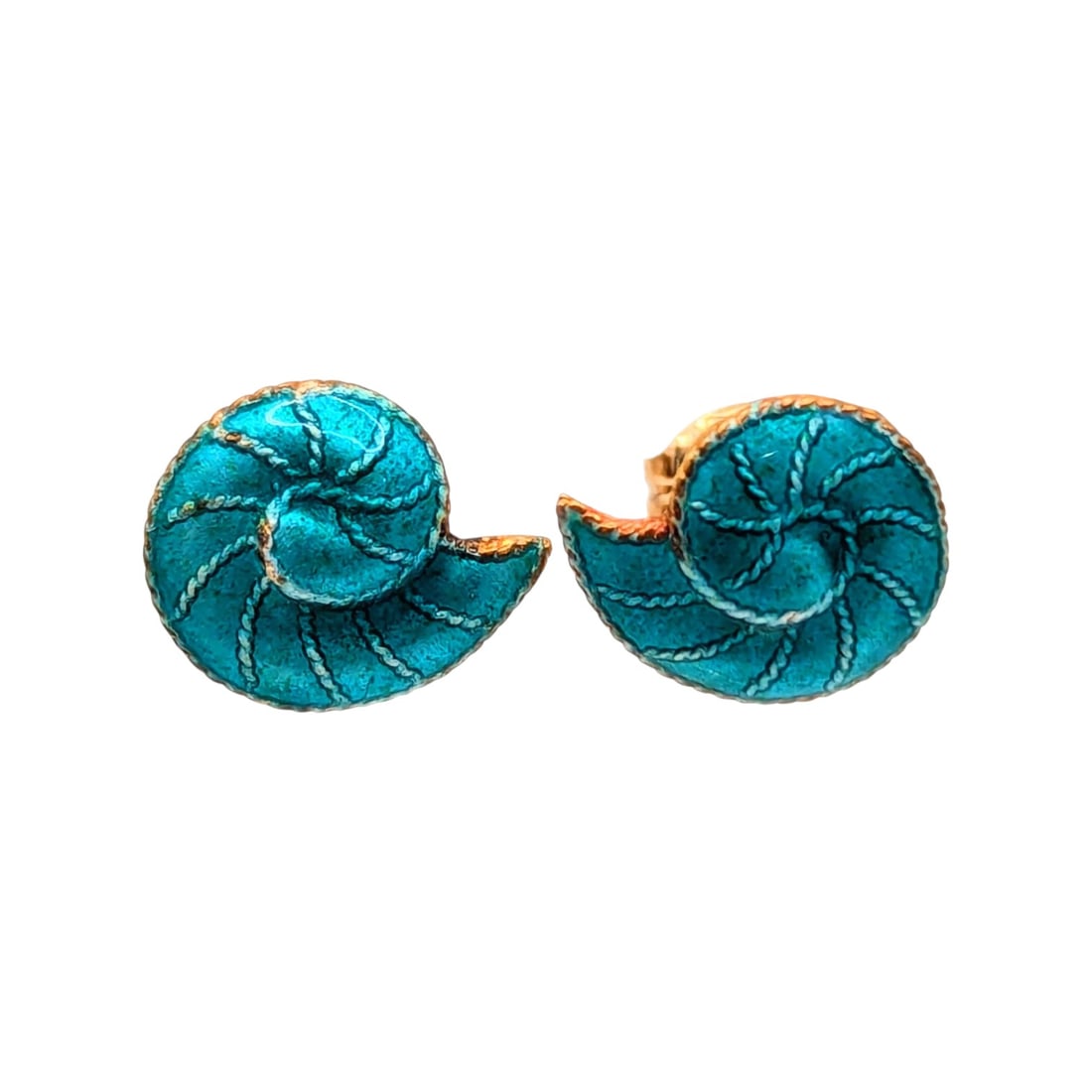 Sterling Gold Overlay Turquoise Nautilus Shell Stud Earrings 1g (1 of 6)