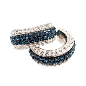 Sterling Hoop Earrings with Clear and Blue Rhinestone 6.0g