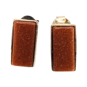 Sterling Rectangular Sunstone Stud Earrings 1.92g
