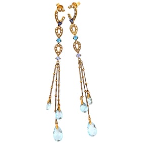 Sterling Iolite, and Spinel and Topaz Long Dangle Earrings 5.75g