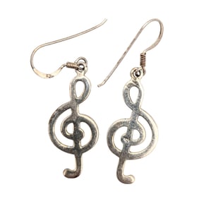 Sterling Treble Clef Dangle Earrings 2.09g