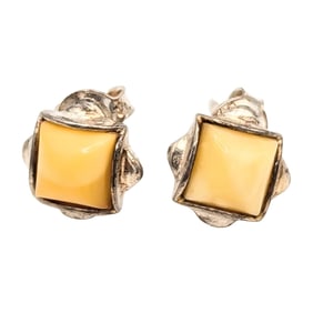Sterling Yellow stone Square Stud Earrings 1.59g