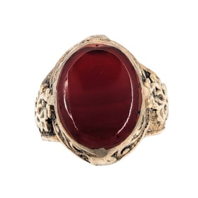 Natural Brown Aqeeq Stone Ring, Size 7.75 7.58g