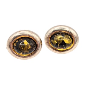 Sterling and Amber Oval Stud Earrings 2.0g