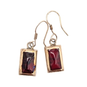 Rectangular Drop Earrings with Red Gemstone Inlay 2.46g