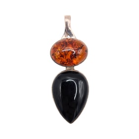 Sterling Pendant with Amber and Onyx Stones 8.24g